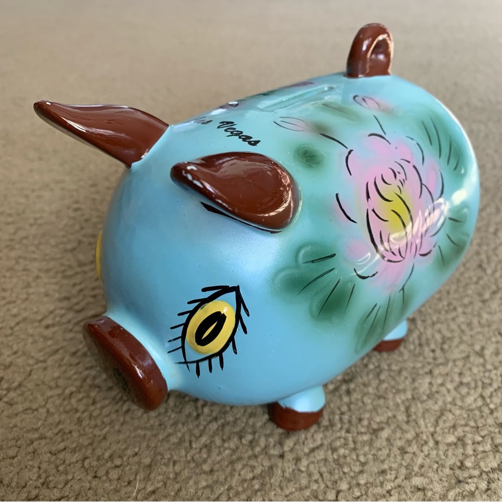 Vintage Las Vegas ceramic piggy bank hand painted coin bank